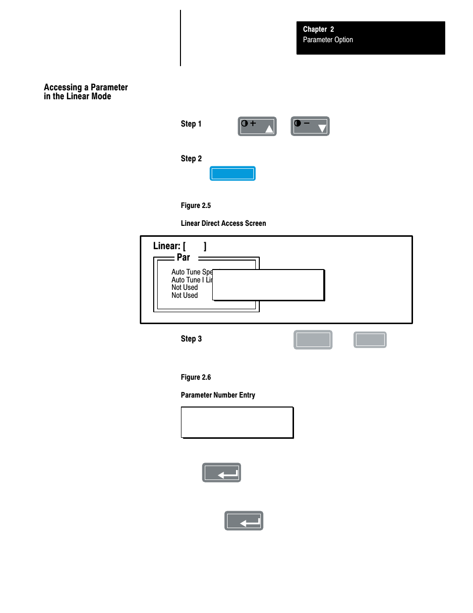 Accessing a parameter in the linear mode | Rockwell Automation 1201 GRAPHIC PROGRAM TERM 3.XX User Manual | Page 16 / 64