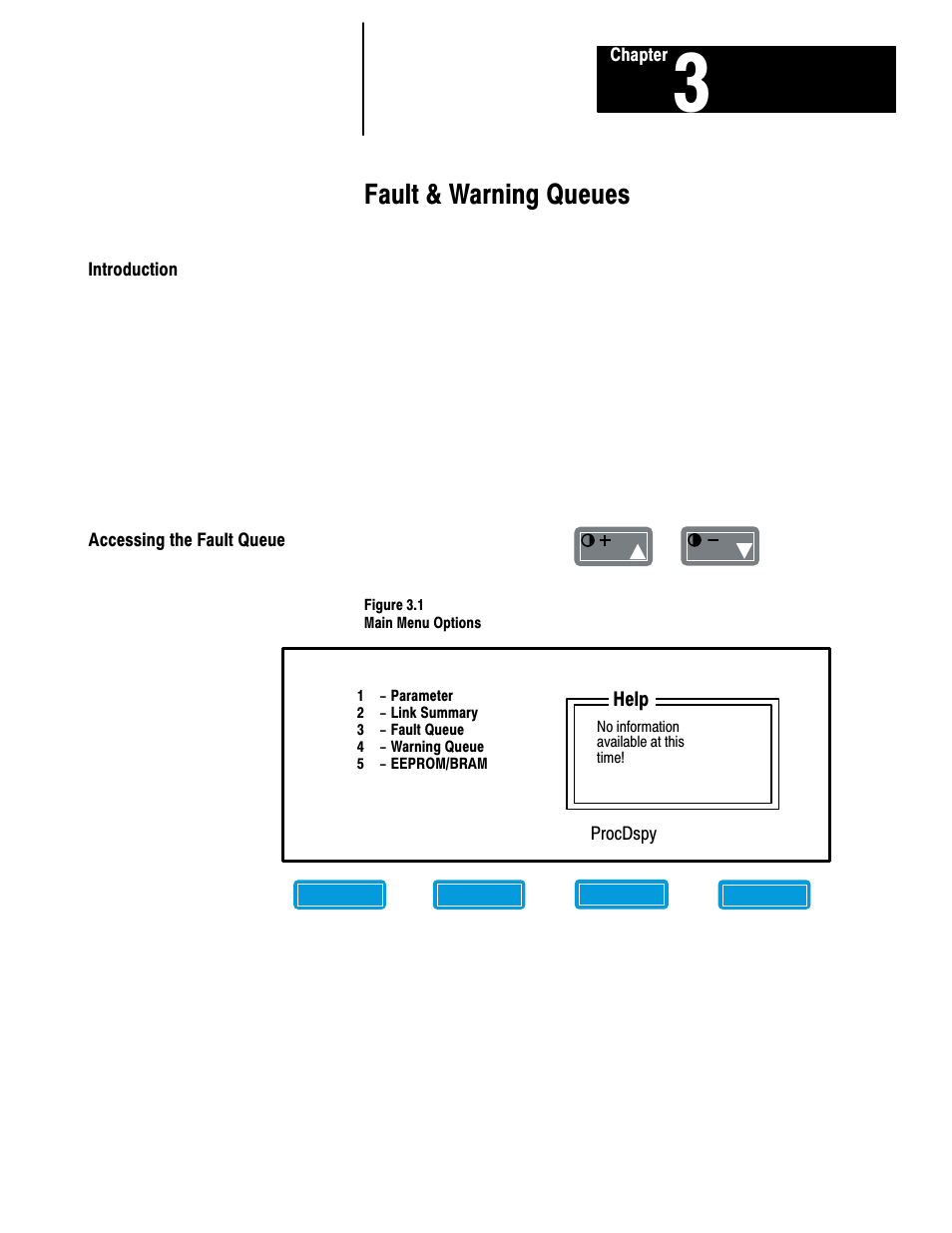 3 - fault & warning queues, Introduction, Accessing the fault queue | Fault & warning queues | Rockwell Automation 1201 GRAPHIC PROGRAM TERM 3.XX User Manual | Page 24 / 64