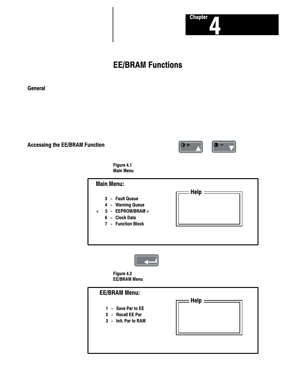 4 - ee/bram functions, General, Accessing the ee/bram function | Ee/bram functions | Rockwell Automation 1201 GRAPHIC PROGRAM TERM 3.XX User Manual | Page 30 / 64