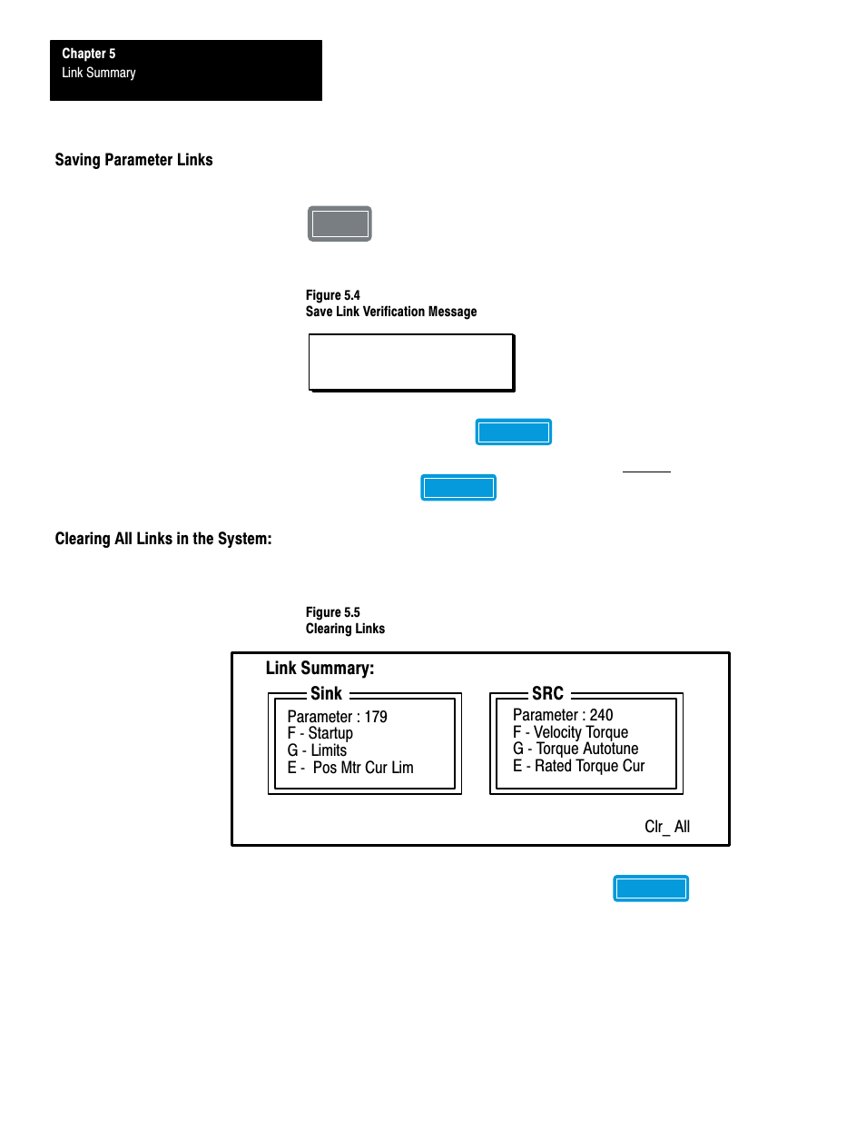 Saving parameter links, Clearing all links in the system | Rockwell Automation 1201 GRAPHIC PROGRAM TERM 3.XX User Manual | Page 37 / 64
