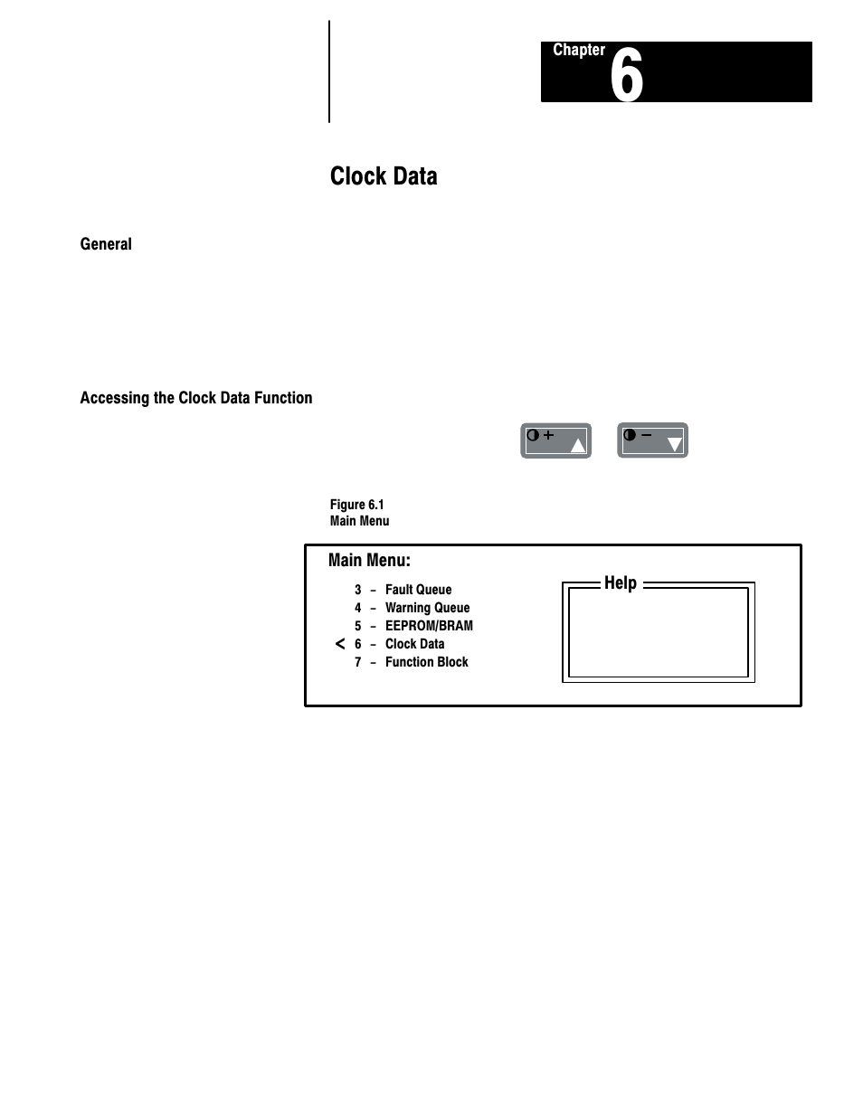 6 - clock data, General, Accessing the clock data function | Clock data | Rockwell Automation 1201 GRAPHIC PROGRAM TERM 3.XX User Manual | Page 42 / 64