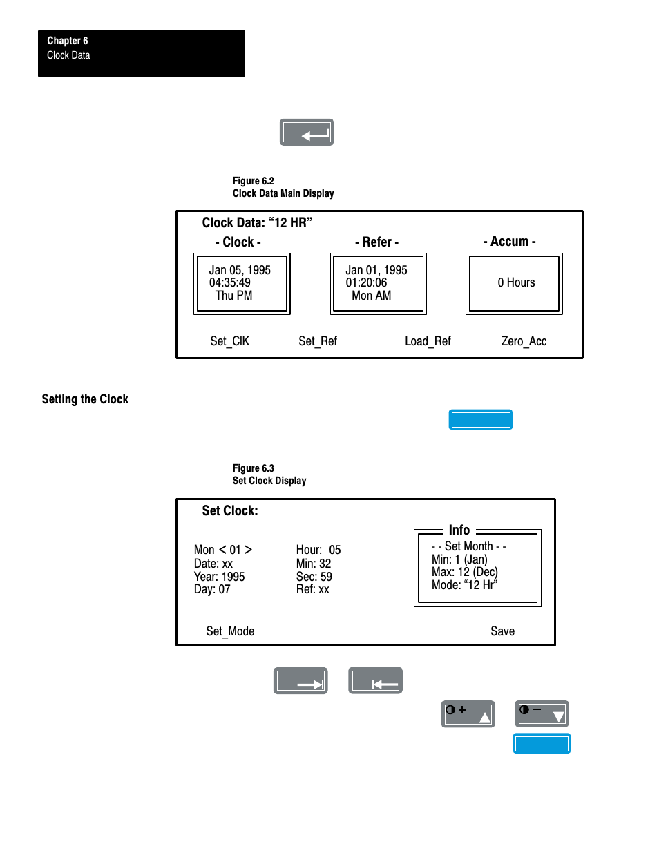 Setting the clock | Rockwell Automation 1201 GRAPHIC PROGRAM TERM 3.XX User Manual | Page 43 / 64