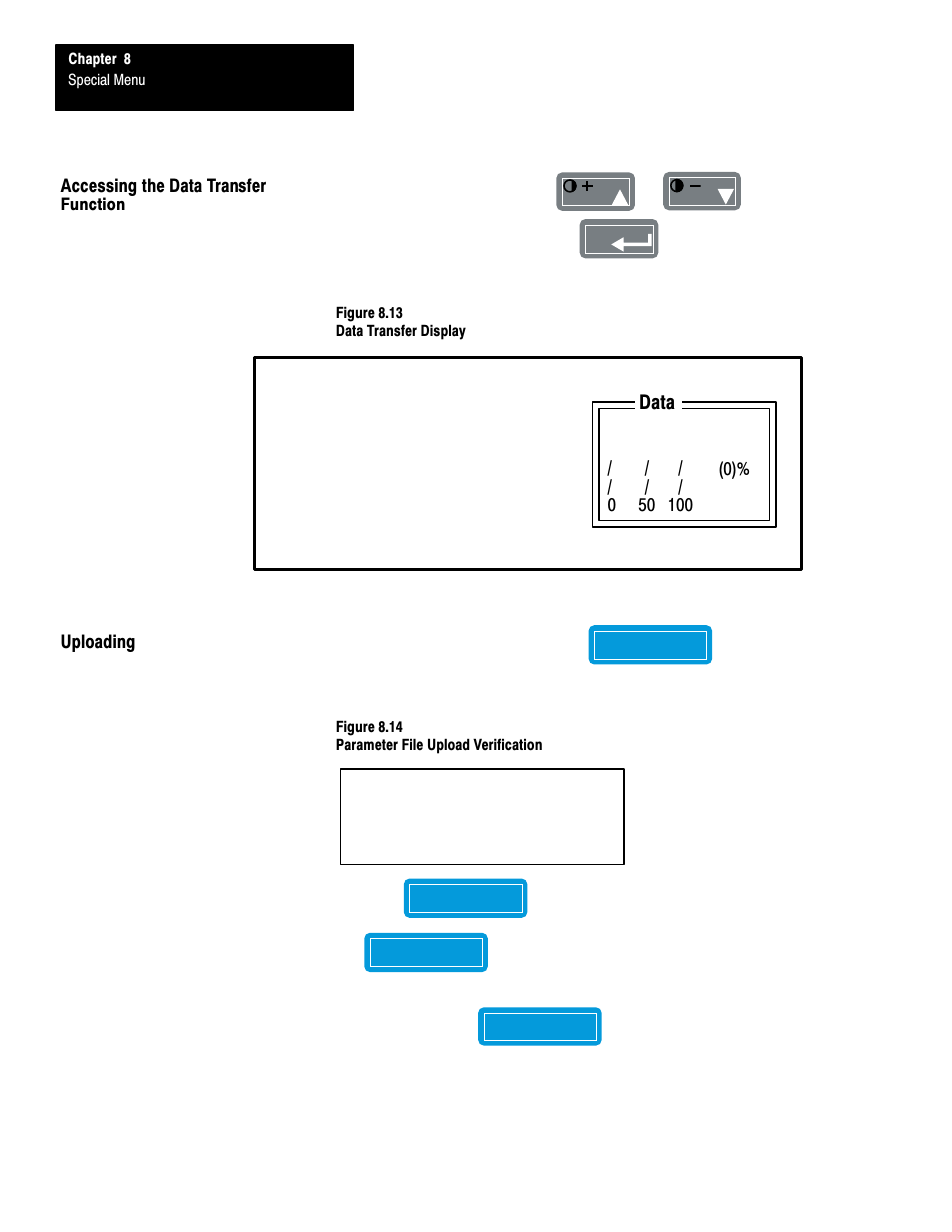 Accessing the data transfer function, Uploading | Rockwell Automation 1201 GRAPHIC PROGRAM TERM 3.XX User Manual | Page 61 / 64