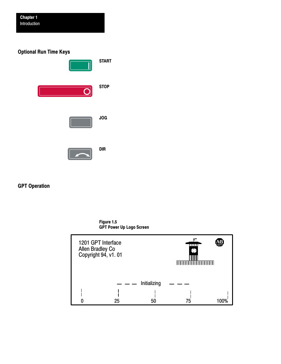 Optional run time keys, Gpt operation | Rockwell Automation 1201 GRAPHIC PROGRAM TERM 3.XX User Manual | Page 9 / 64