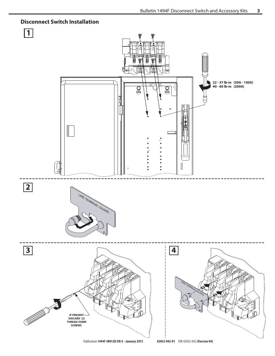 Disconnect switch installation | Rockwell Automation 1494F-D30_D60_D100_D200 Disconnect Switch (30A / 60A / 100A / 200A) User Manual | Page 3 / 8