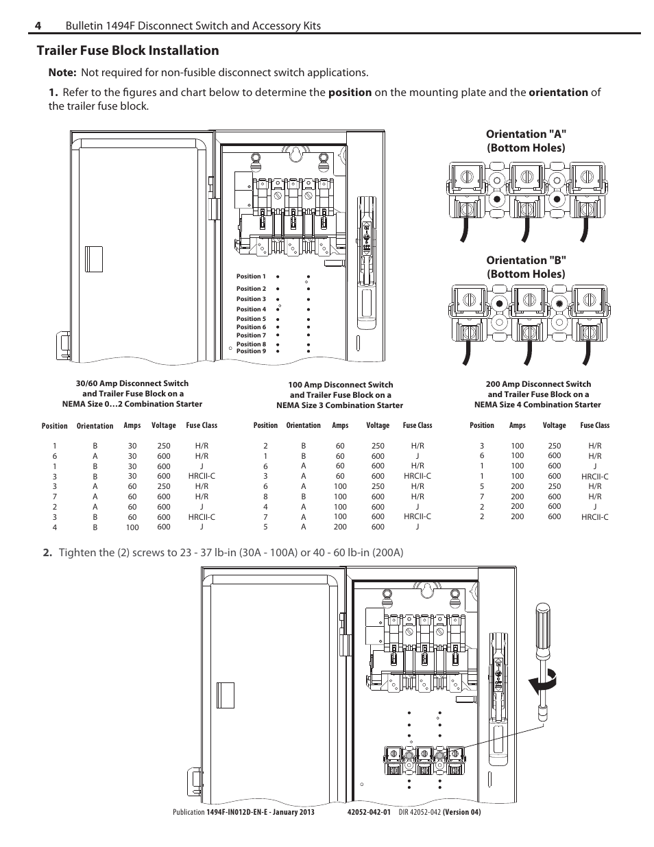 Trailer fuse block installation | Rockwell Automation 1494F-D30_D60_D100_D200 Disconnect Switch (30A / 60A / 100A / 200A) User Manual | Page 4 / 8