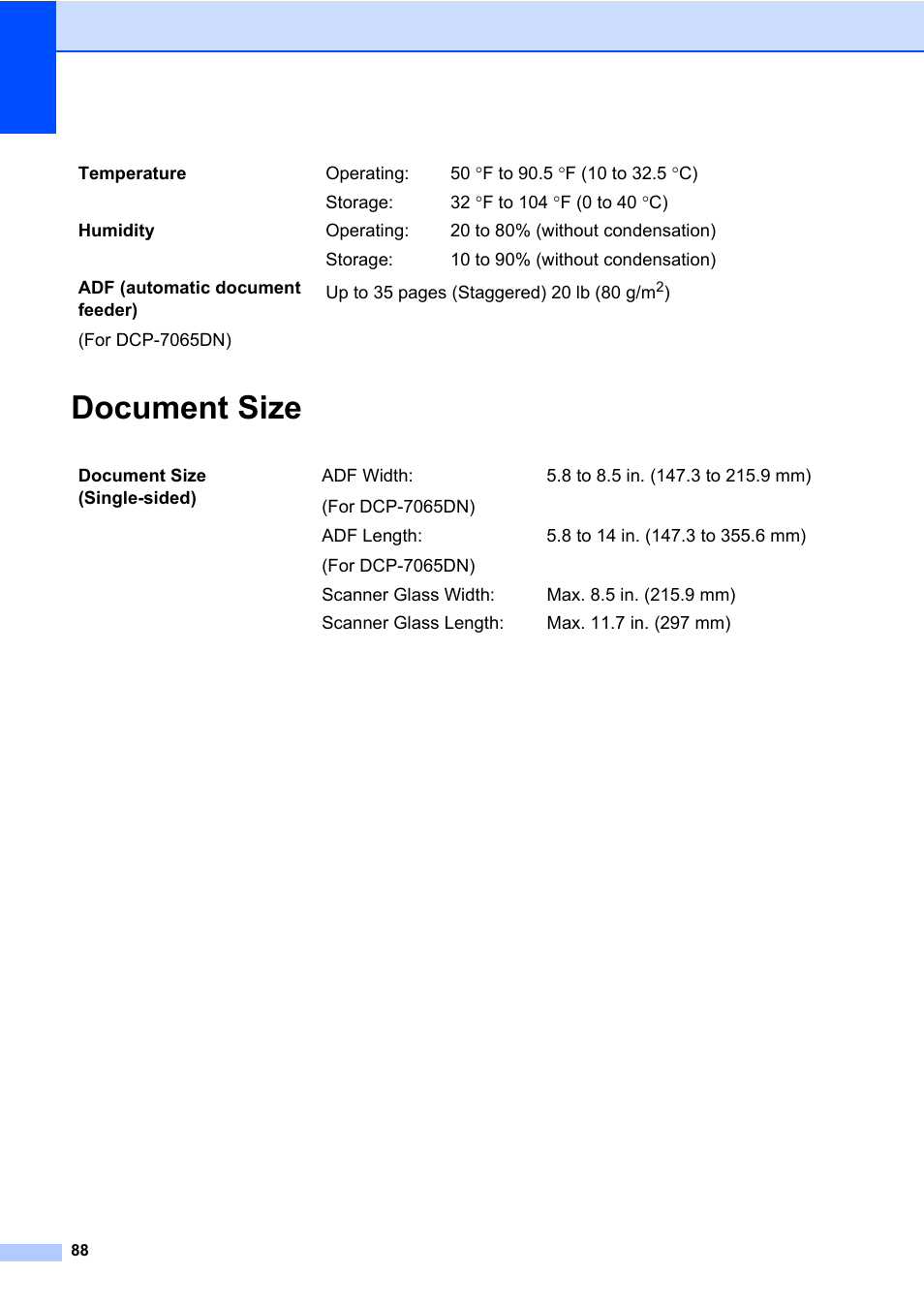 Document size | Brother DCP-7065DN User Manual | Page 102 / 116