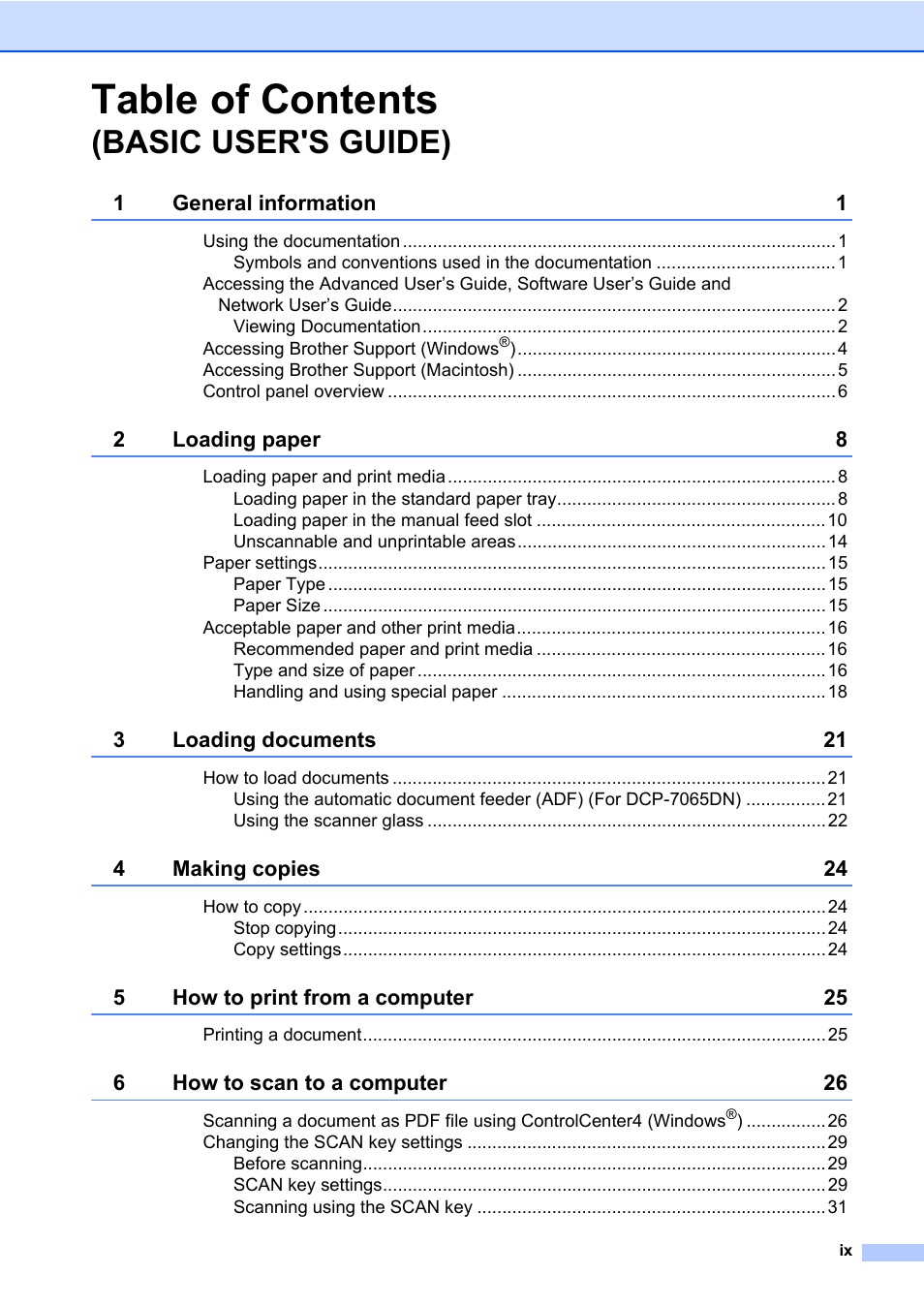 Brother DCP-7065DN User Manual | Page 11 / 116