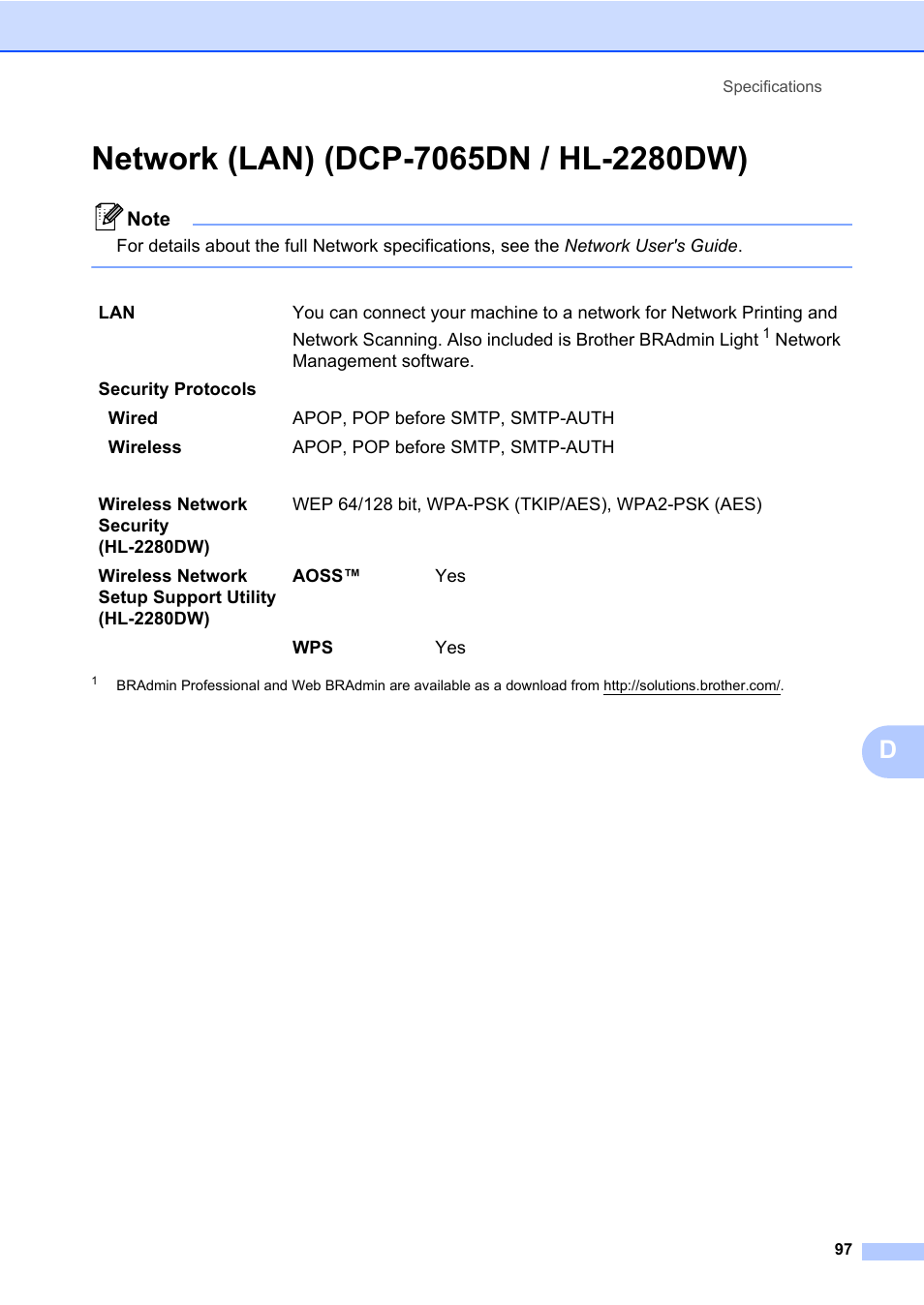 Network (lan) (dcp-7065dn / hl-2280dw) | Brother DCP-7065DN User Manual | Page 111 / 116