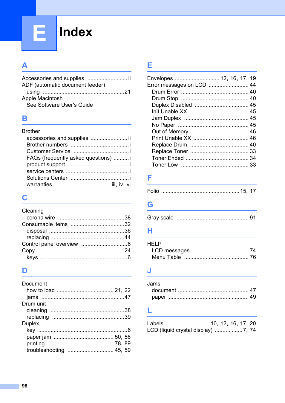 Index | Brother DCP-7065DN User Manual | Page 112 / 116