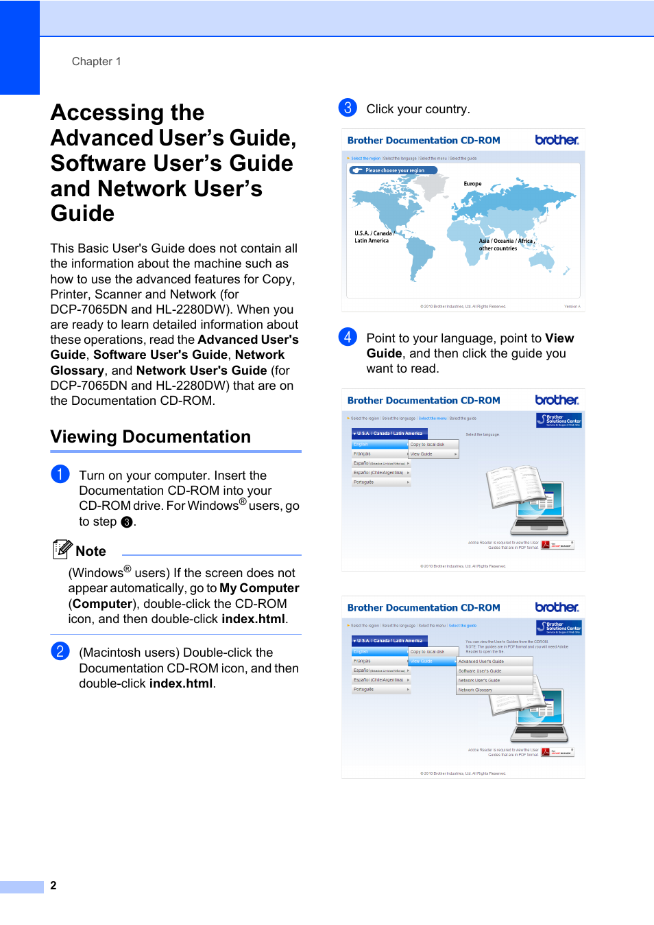 Network user’s guide, Viewing documentation | Brother DCP-7065DN User Manual | Page 16 / 116