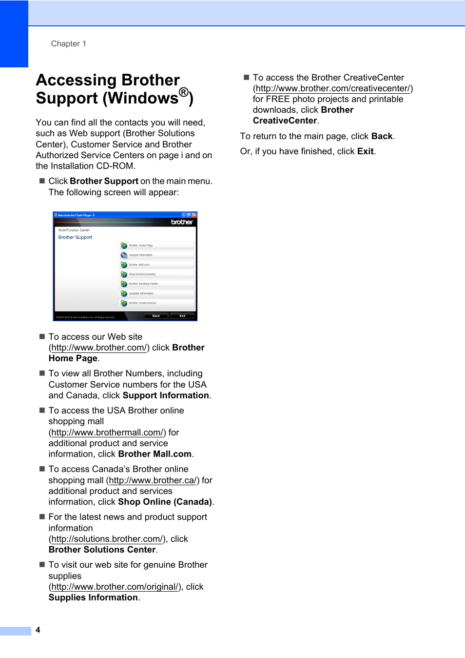 Accessing brother support (windows | Brother DCP-7065DN User Manual | Page 18 / 116