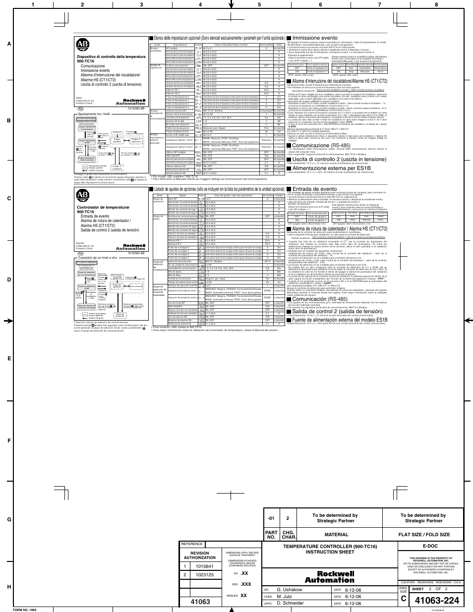 Comunicazione (rs-485), Uscita di controllo 2 (uscita in tensione), Alimentazione esterna per es1b | Comunicación (rs-485), Salida de control 2 (salida de tensión), Fuente de alimentación externa del modelo es1b, Xx .xxx xx, E-doc | Rockwell Automation 900-TC16 Temperature Controller-Communication/ Event Input / Heater Burnout Alarm User Manual | Page 2 / 2