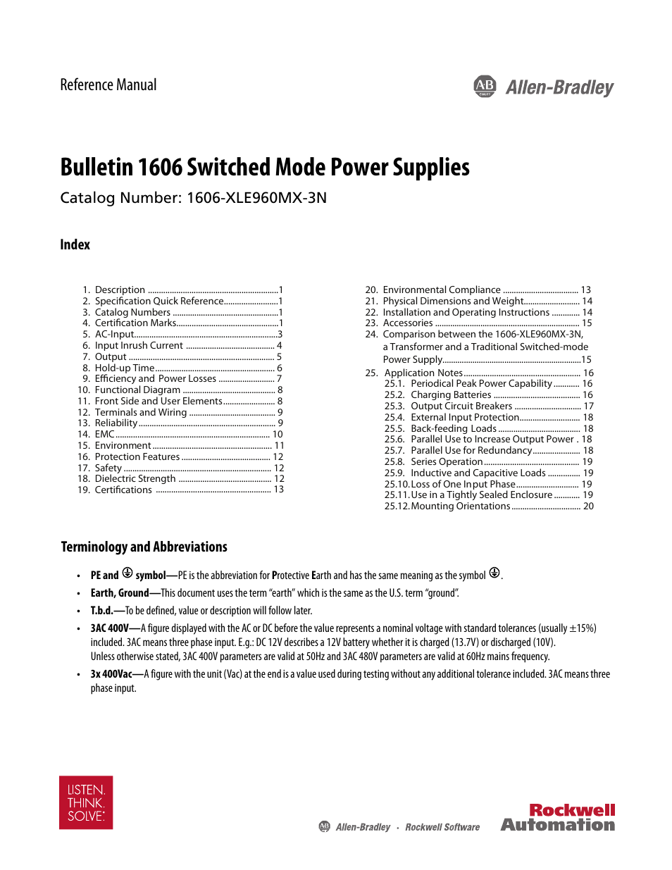 Rockwell Automation 1606-XLE960MX-3N Power Supply Reference Manual User Manual | 22 pages