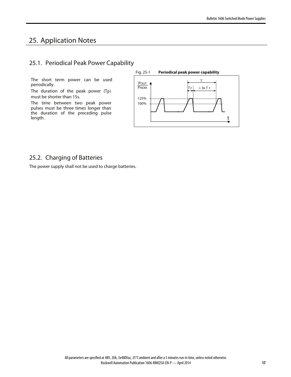 Periodical peak power capability, Charging of batteries | Rockwell Automation 1606-XLE960MX-3N Power Supply Reference Manual User Manual | Page 17 / 22