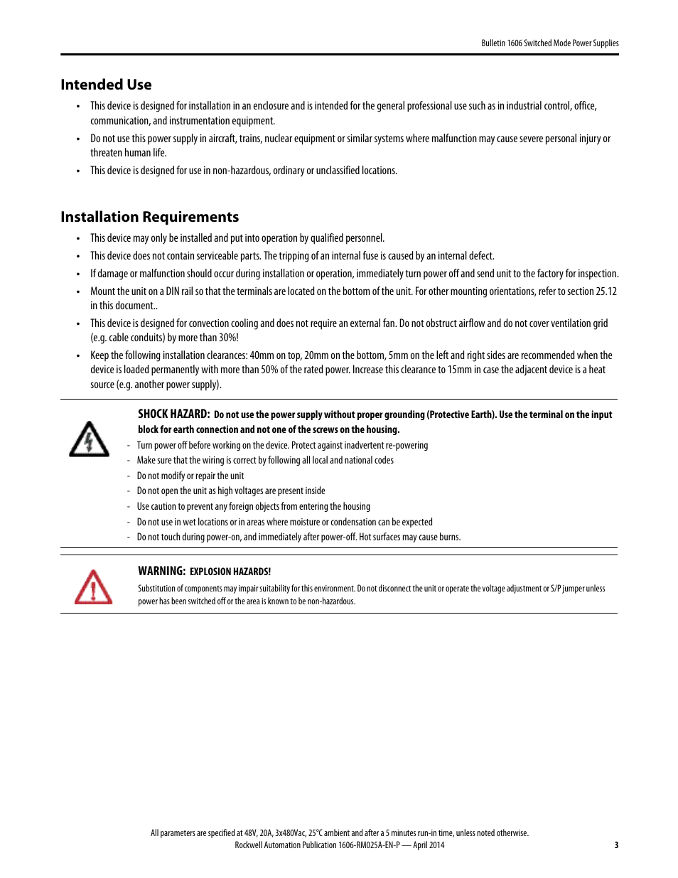 1606-rm025a-en-p, Intended use, Installation requirements | Rockwell Automation 1606-XLE960MX-3N Power Supply Reference Manual User Manual | Page 3 / 22