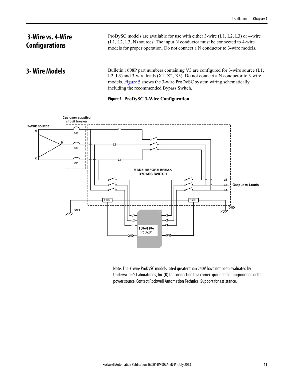 Wire vs. 4-wire configurations, Wire models, Figure 5 - prodysc 3-wire configuration | Rockwell Automation 1608P ProDySC User Manual, 100/110 A User Manual | Page 11 / 40