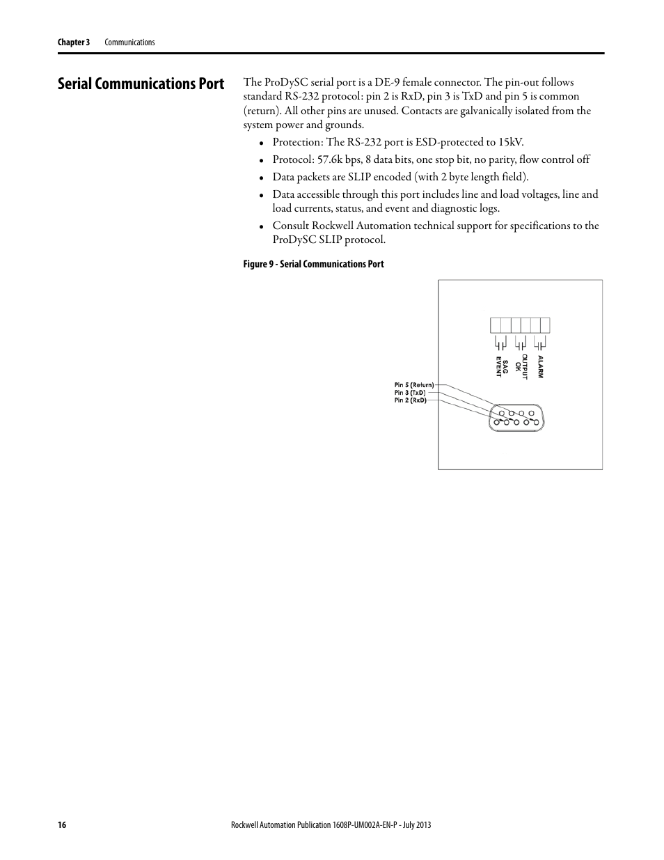 Serial communications port, Figure 9 - serial communications port | Rockwell Automation 1608P ProDySC User Manual, 100/110 A User Manual | Page 16 / 40