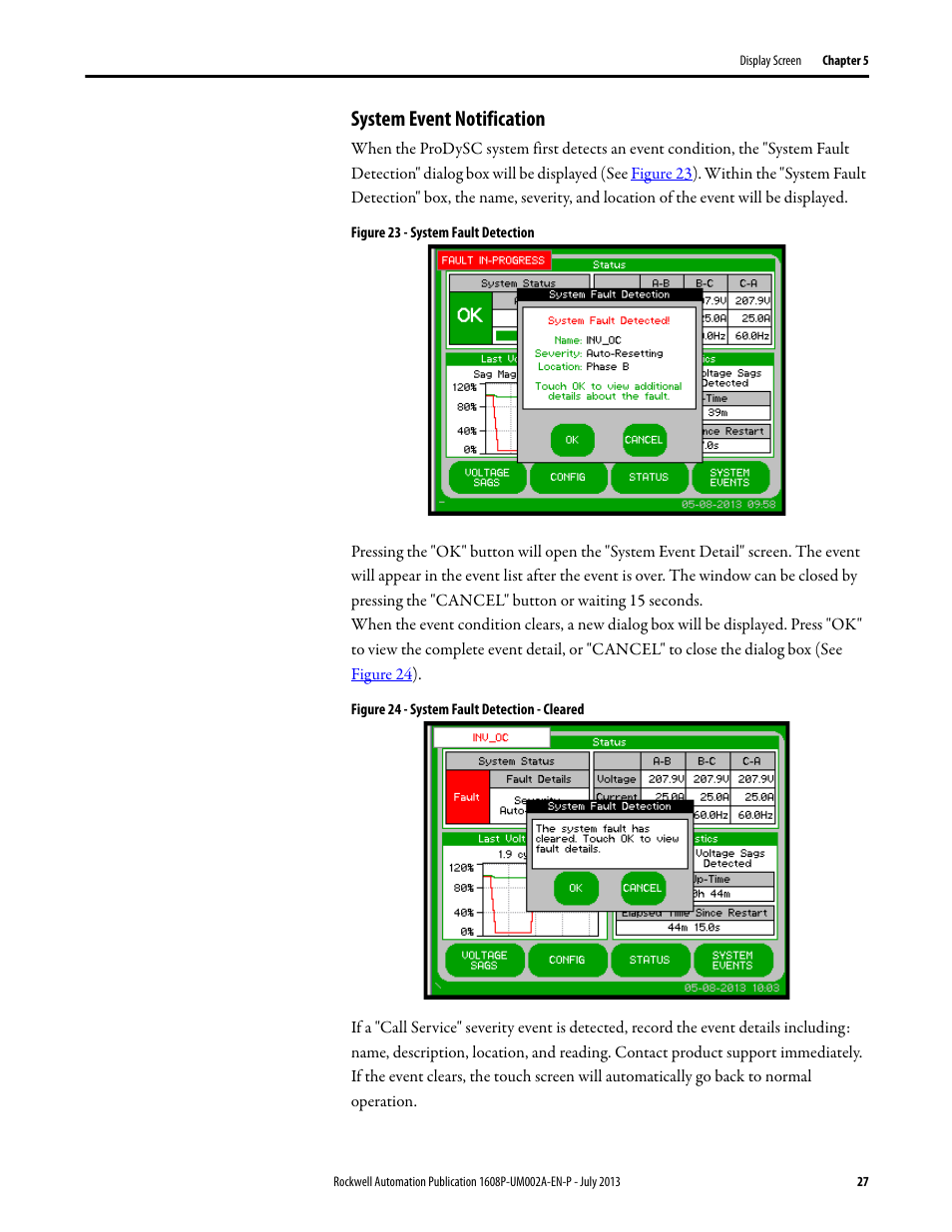 System event notification, Figure 23 - system fault detection, Figure 24 - system fault detection - cleared | Rockwell Automation 1608P ProDySC User Manual, 100/110 A User Manual | Page 27 / 40