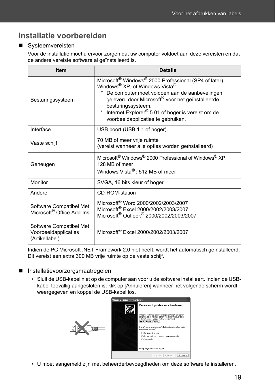 Installatie voorbereiden | Brother P-touch RL-700S User Manual | Page 109 / 181