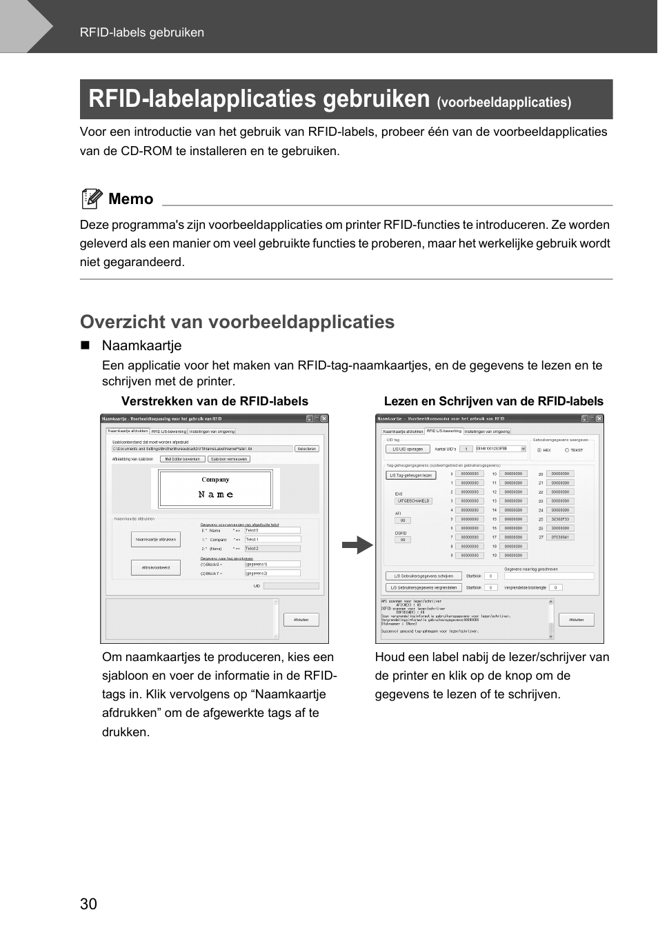 Overzicht van voorbeeldapplicaties, Rfid-labelapplicaties gebruiken | Brother P-touch RL-700S User Manual | Page 120 / 181