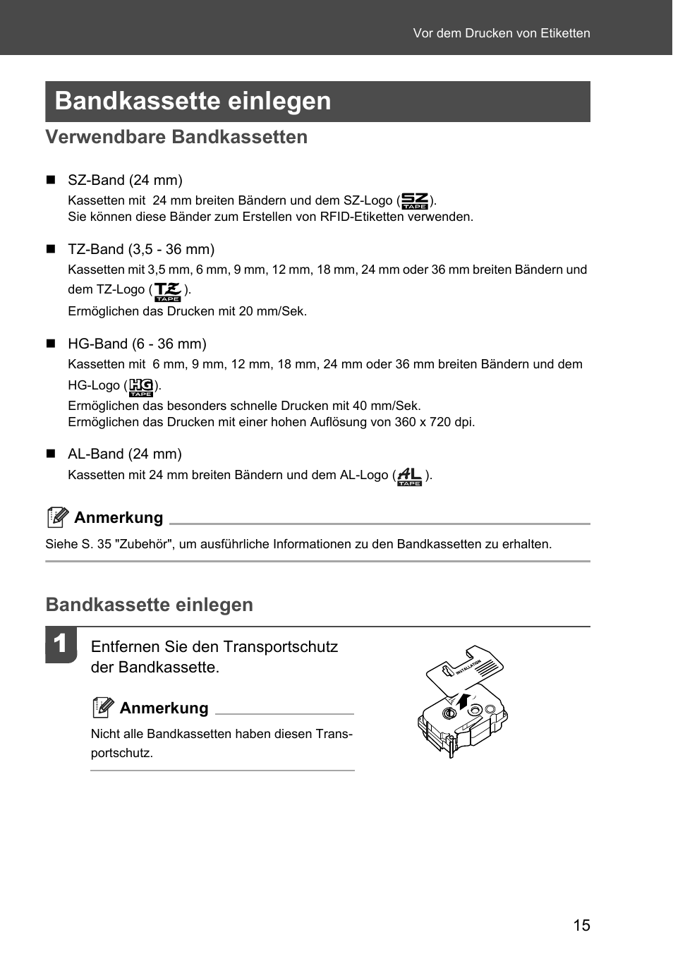 Bandkassette einlegen, Verwendbare bandkassetten, Verwendbare bandkassetten bandkassette einlegen | Brother P-touch RL-700S User Manual | Page 150 / 181