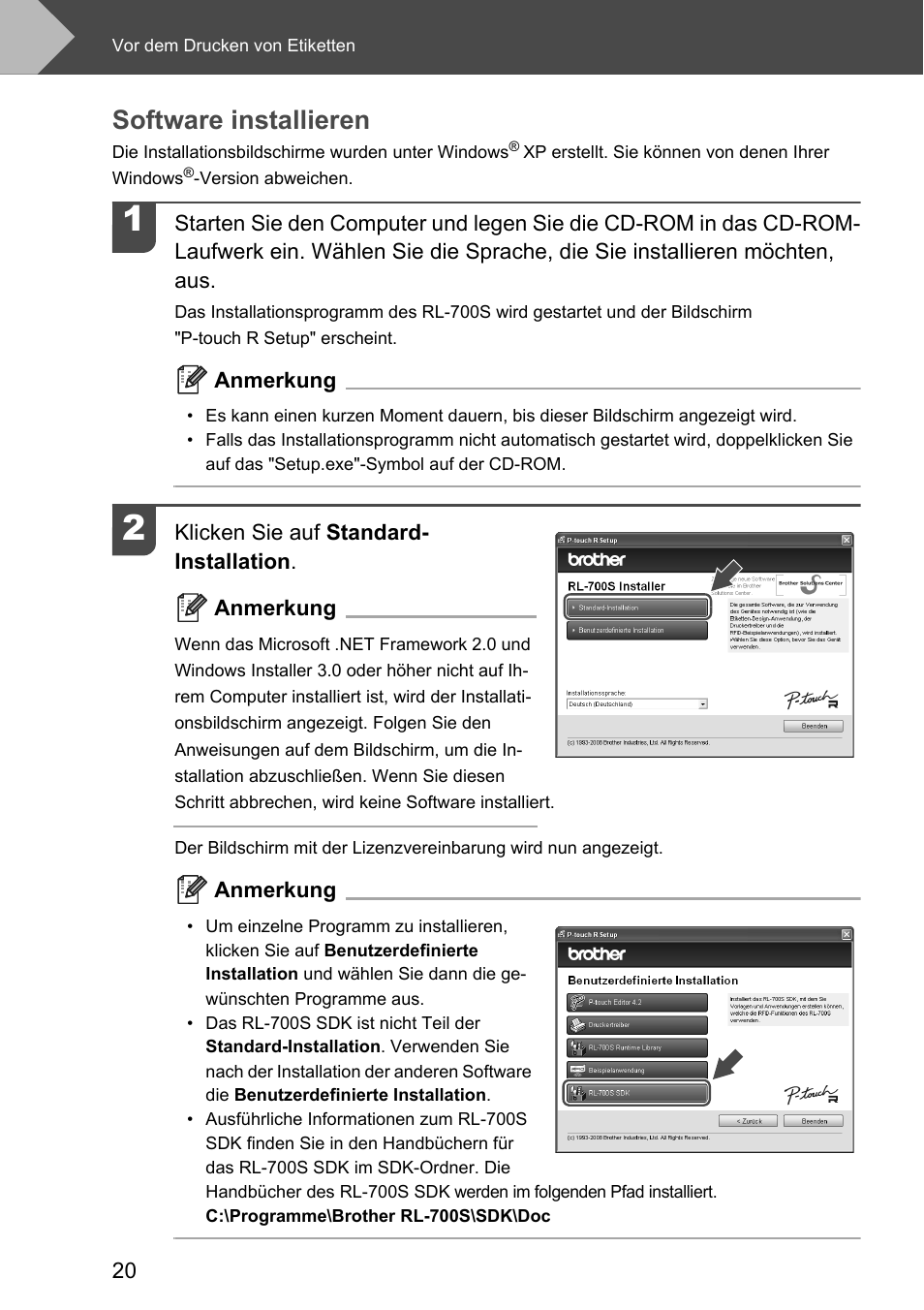 Software installieren | Brother P-touch RL-700S User Manual | Page 155 / 181