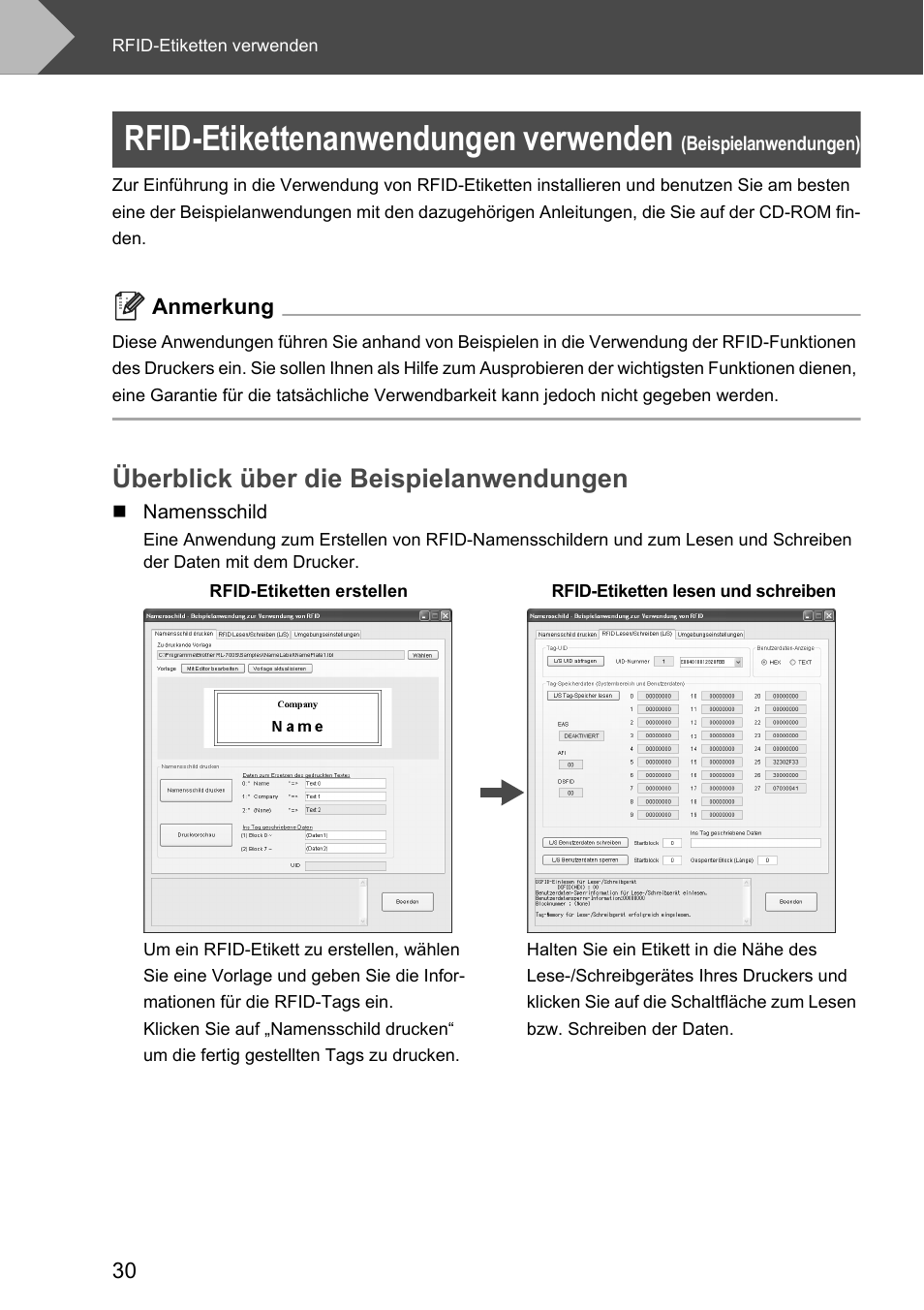 Überblick über die beispielanwendungen, Rfid-etikettenanwendungen verwenden | Brother P-touch RL-700S User Manual | Page 165 / 181