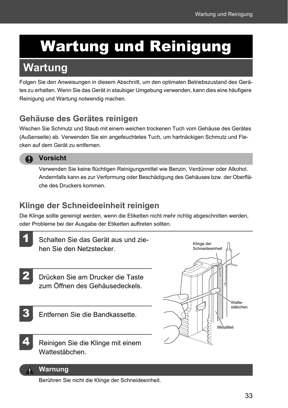 Wartung und reinigung, Wartung, Gehäuse des gerätes reinigen | Klinge der schneideeinheit reinigen | Brother P-touch RL-700S User Manual | Page 168 / 181