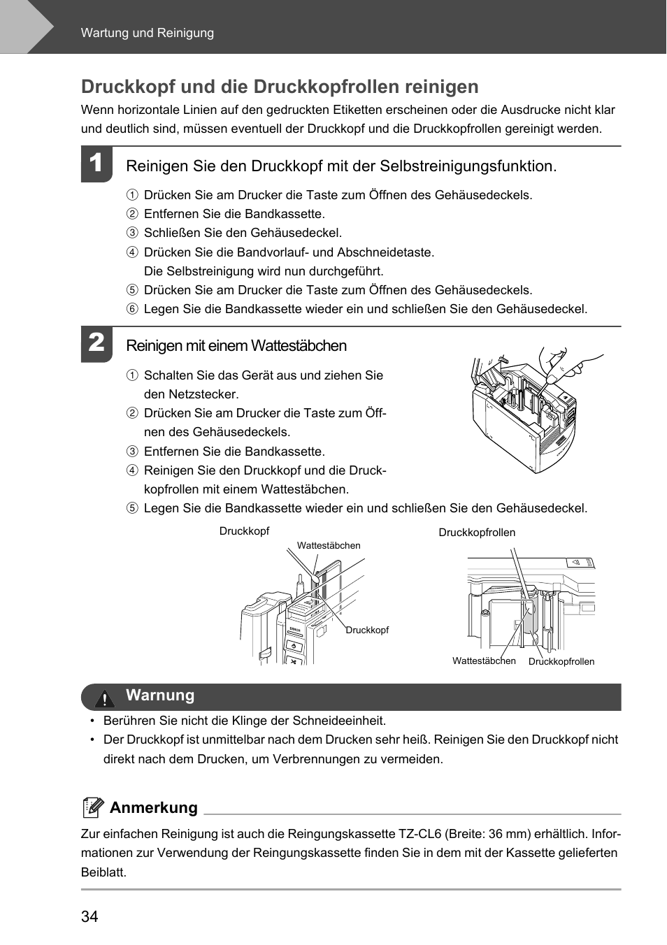 Druckkopf und die druckkopfrollen reinigen | Brother P-touch RL-700S User Manual | Page 169 / 181