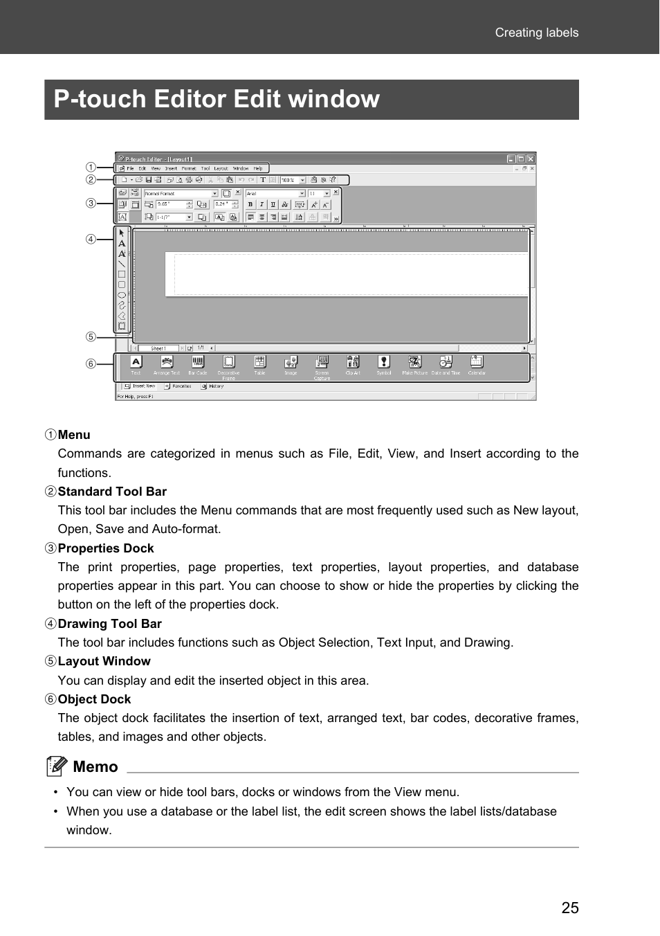 P-touch editor edit window | Brother P-touch RL-700S User Manual | Page 25 / 181