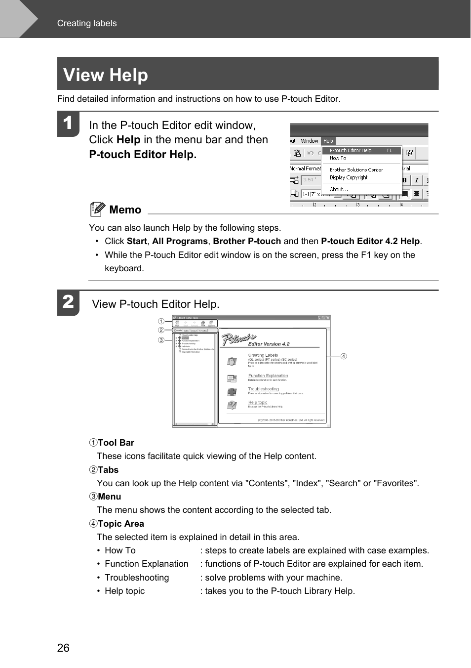 View help | Brother P-touch RL-700S User Manual | Page 26 / 181