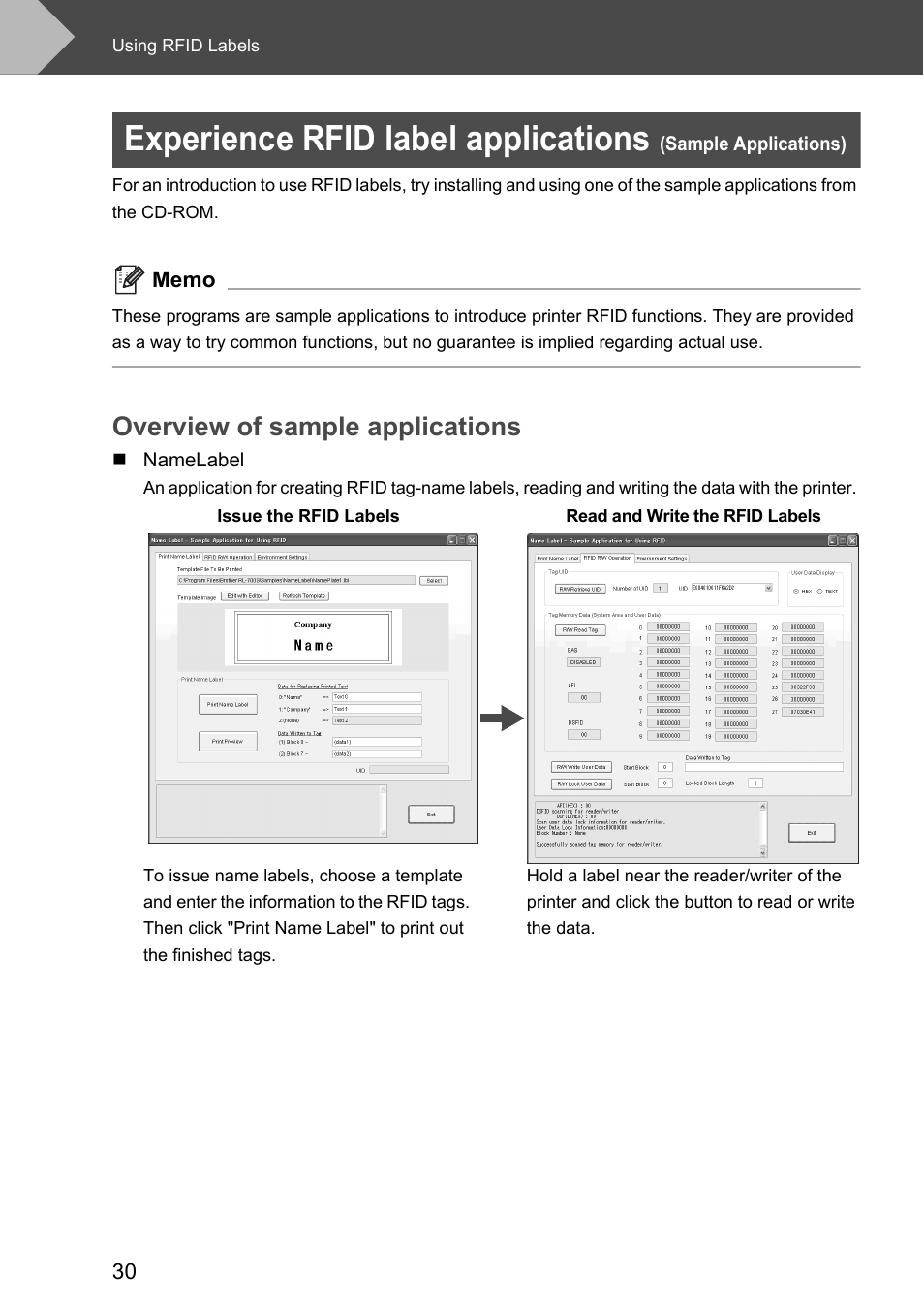 Overview of sample applications, Experience rfid label applications | Brother P-touch RL-700S User Manual | Page 30 / 181