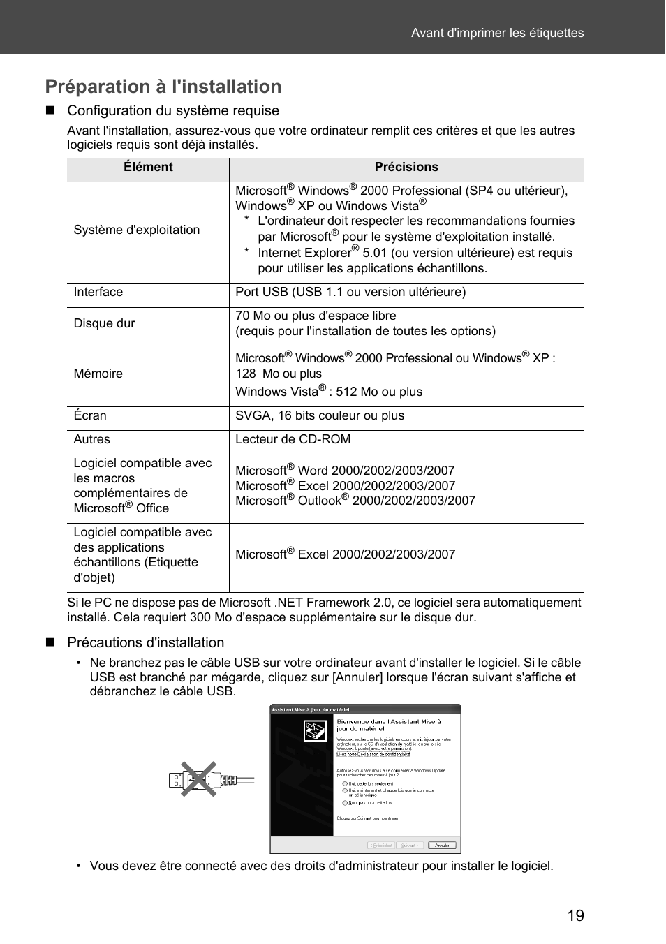 Préparation à l'installation | Brother P-touch RL-700S User Manual | Page 64 / 181