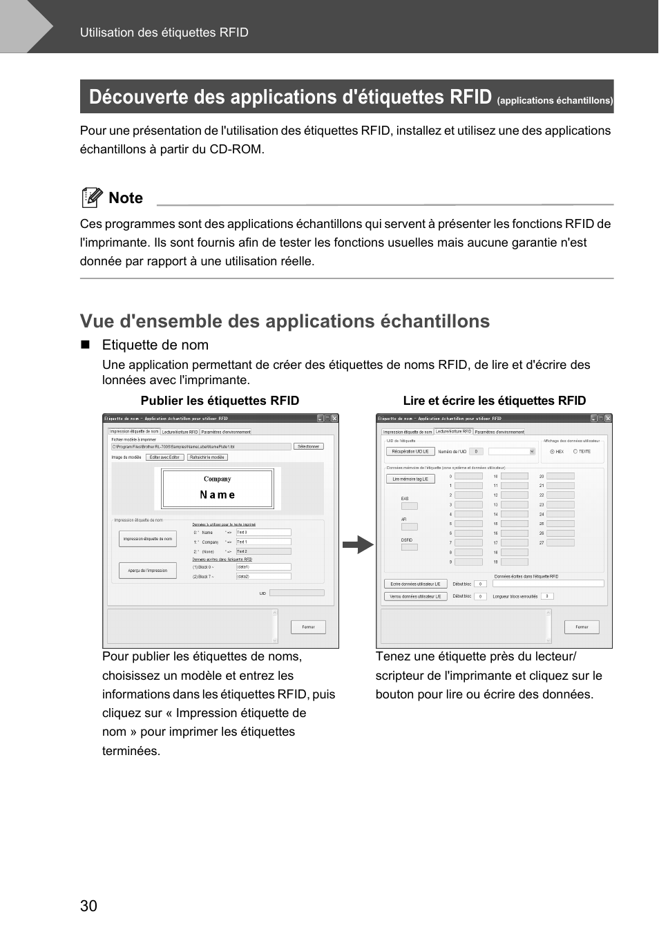 Vue d'ensemble des applications échantillons, Découverte des applications d'étiquettes rfid | Brother P-touch RL-700S User Manual | Page 75 / 181