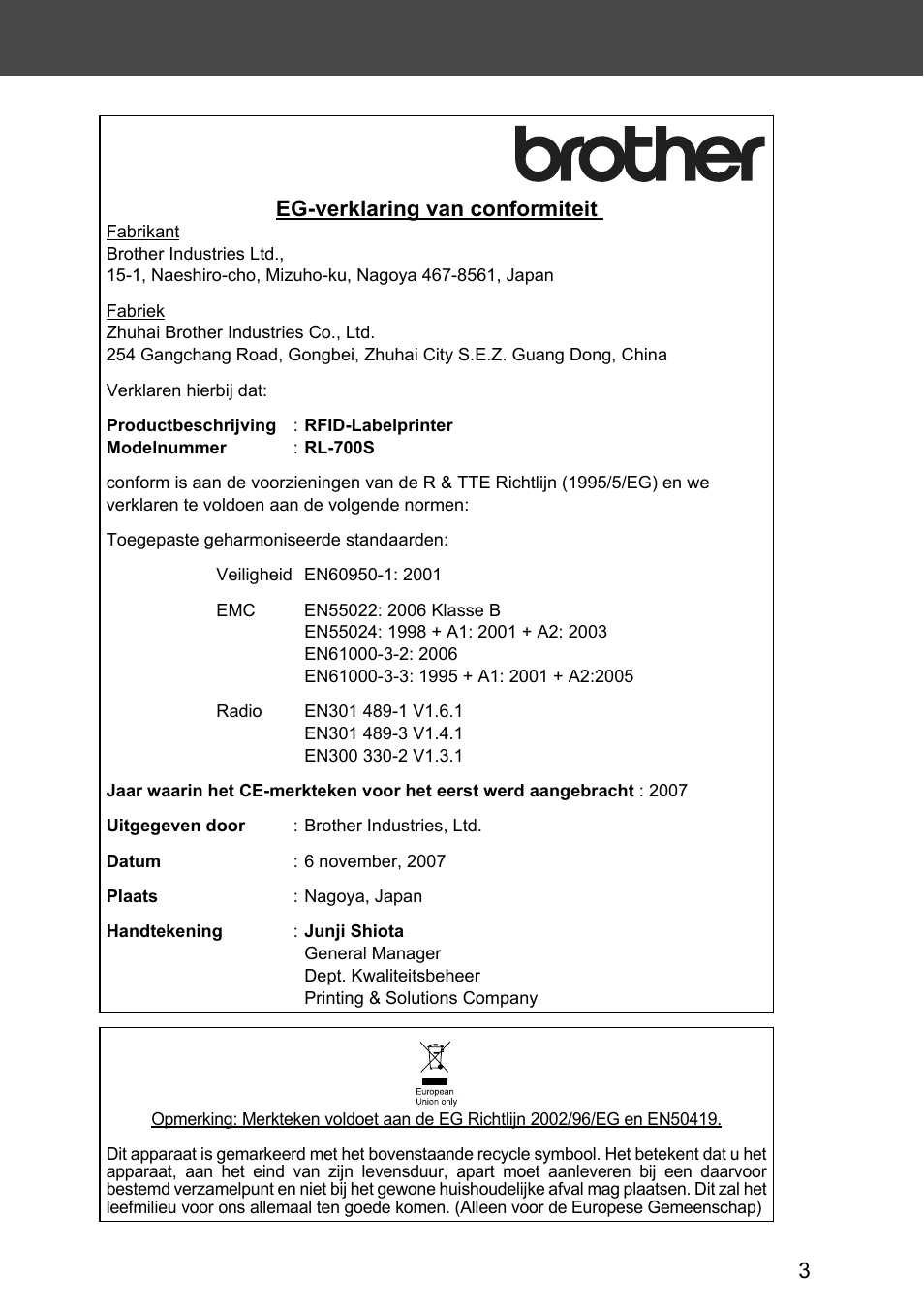 Eg-verklaring van conformiteit | Brother P-touch RL-700S User Manual | Page 93 / 181