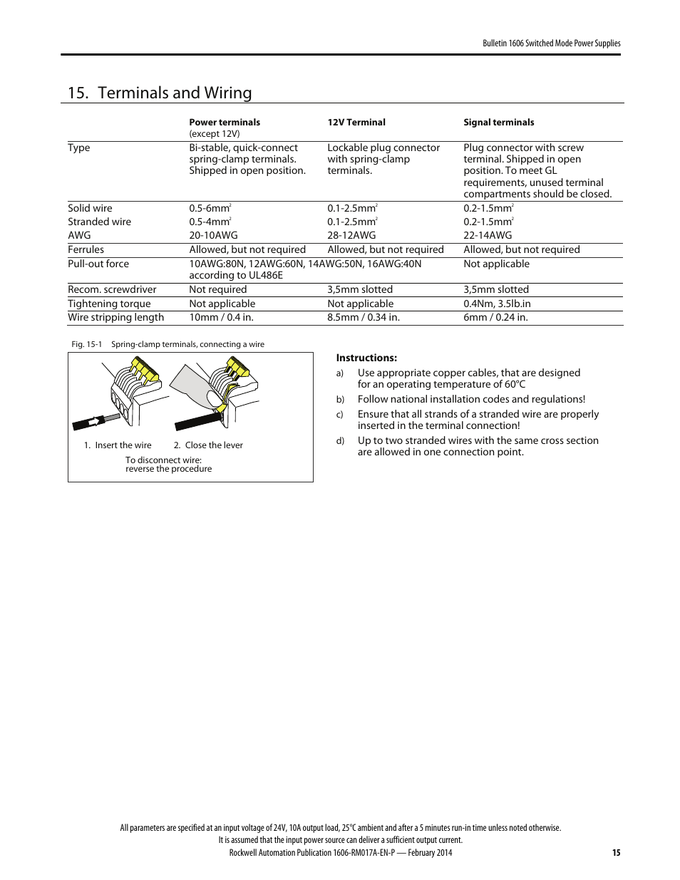 Terminals and wiring | Rockwell Automation 1606-XLS240UPSD Power Supply Reference Manual User Manual | Page 15 / 28