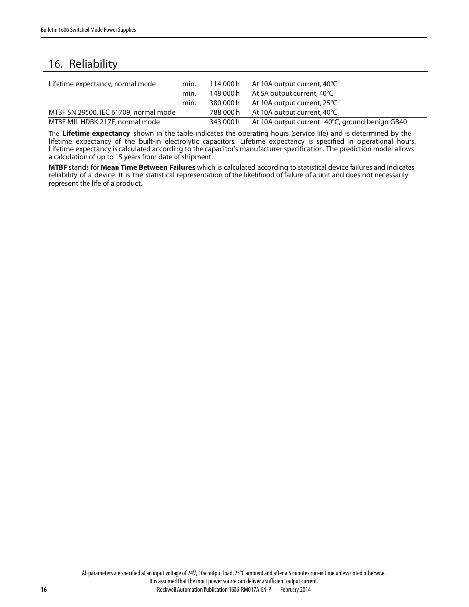 Reliability | Rockwell Automation 1606-XLS240UPSD Power Supply Reference Manual User Manual | Page 16 / 28