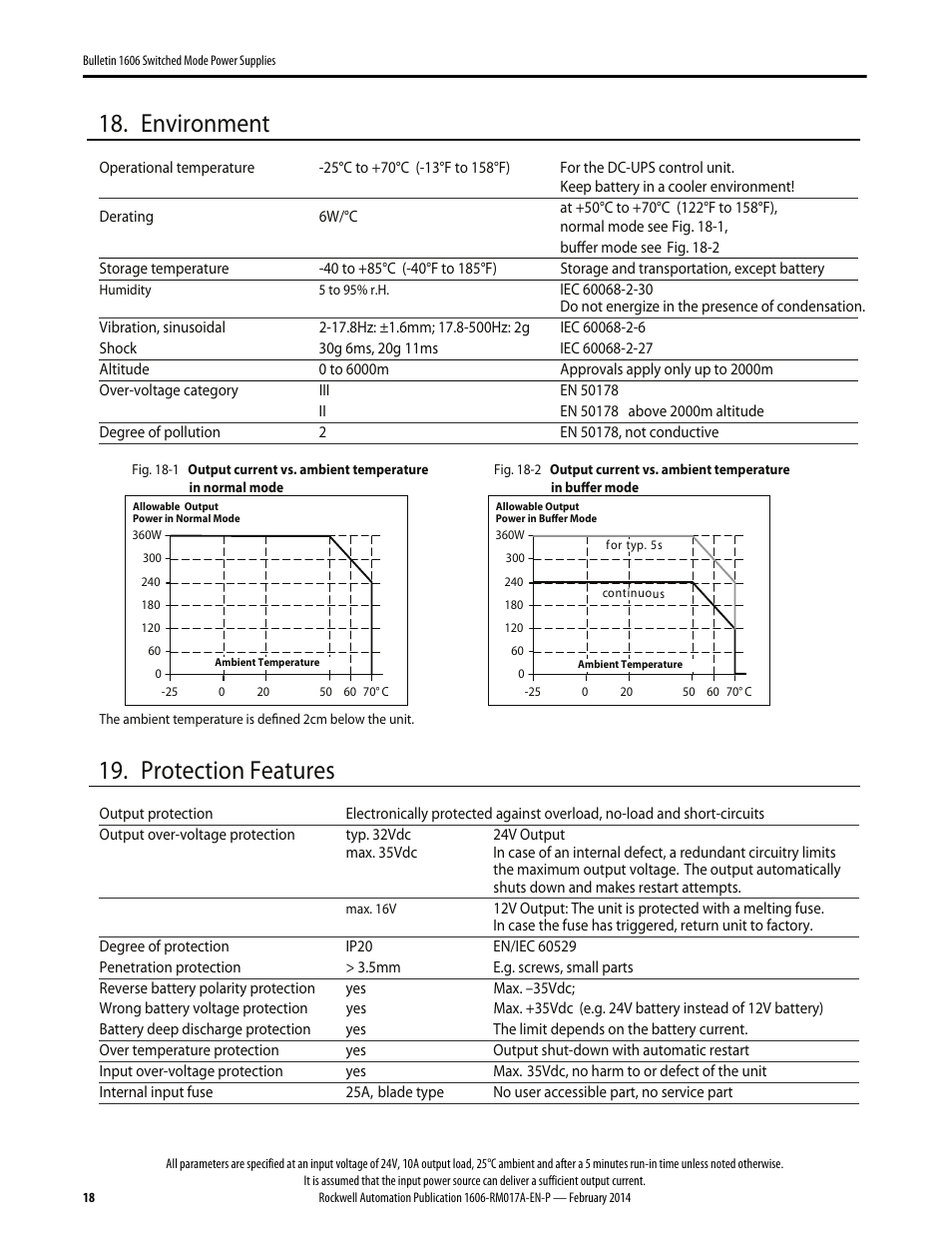 Environment, Protection features | Rockwell Automation 1606-XLS240UPSD Power Supply Reference Manual User Manual | Page 18 / 28