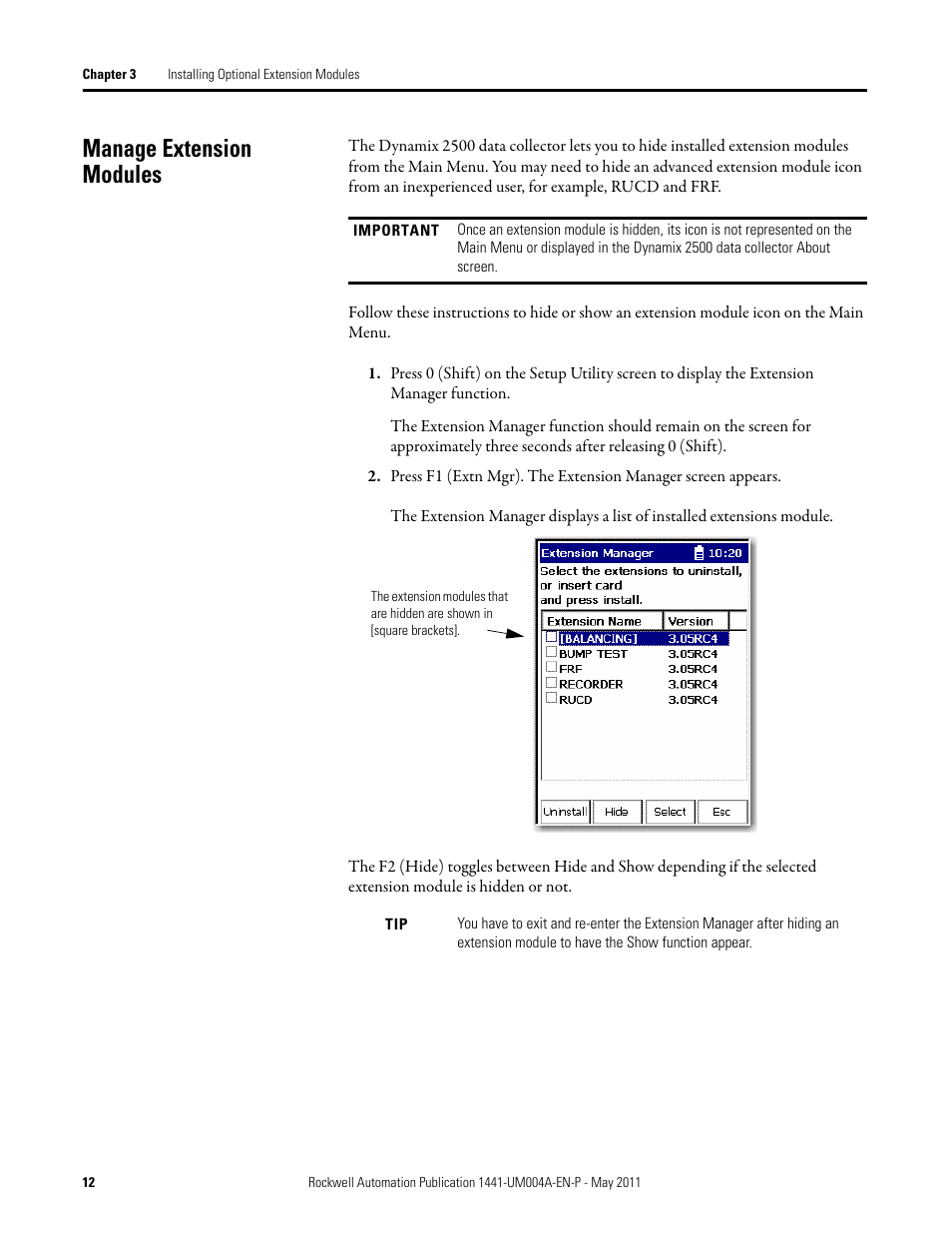 Manage extension modules | Rockwell Automation 1441-DYN25-MBAL Balancing Extension Module for the Dynamix 2500 User Manual | Page 12 / 68