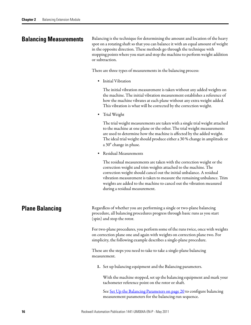 Balancing measurements, Plane balancing | Rockwell Automation 1441-DYN25-MBAL Balancing Extension Module for the Dynamix 2500 User Manual | Page 16 / 68