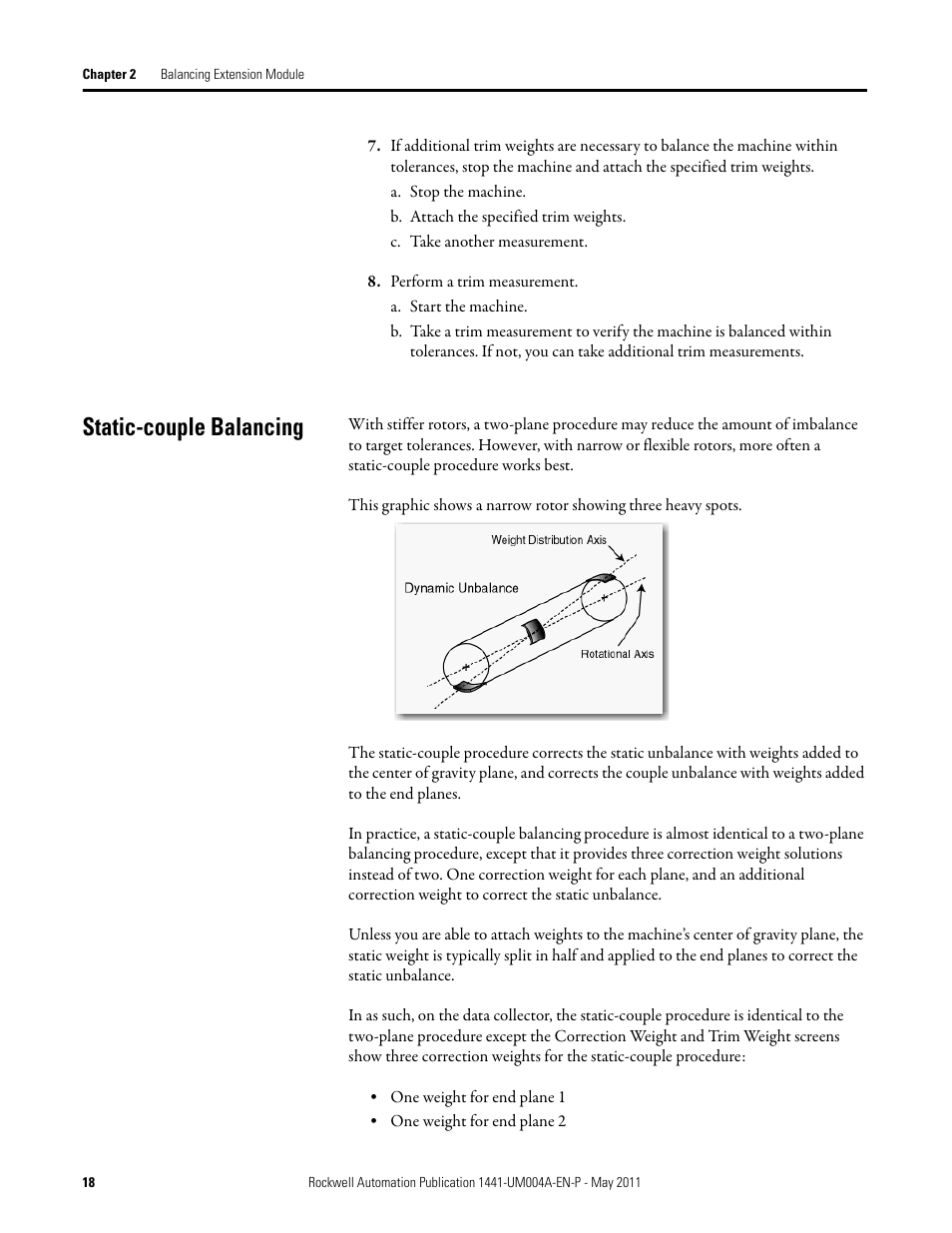 Static-couple balancing | Rockwell Automation 1441-DYN25-MBAL Balancing Extension Module for the Dynamix 2500 User Manual | Page 18 / 68