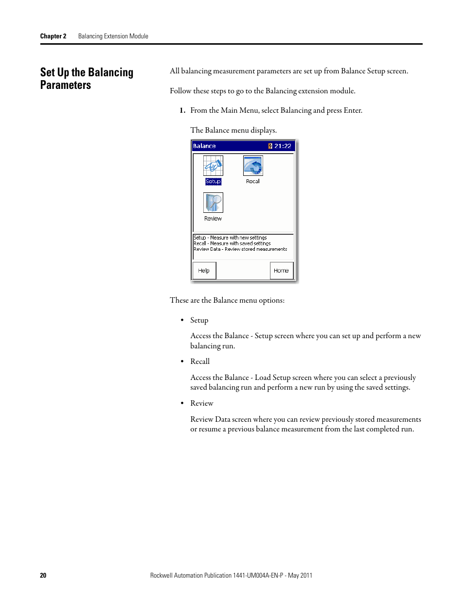 Set up the balancing parameters | Rockwell Automation 1441-DYN25-MBAL Balancing Extension Module for the Dynamix 2500 User Manual | Page 20 / 68