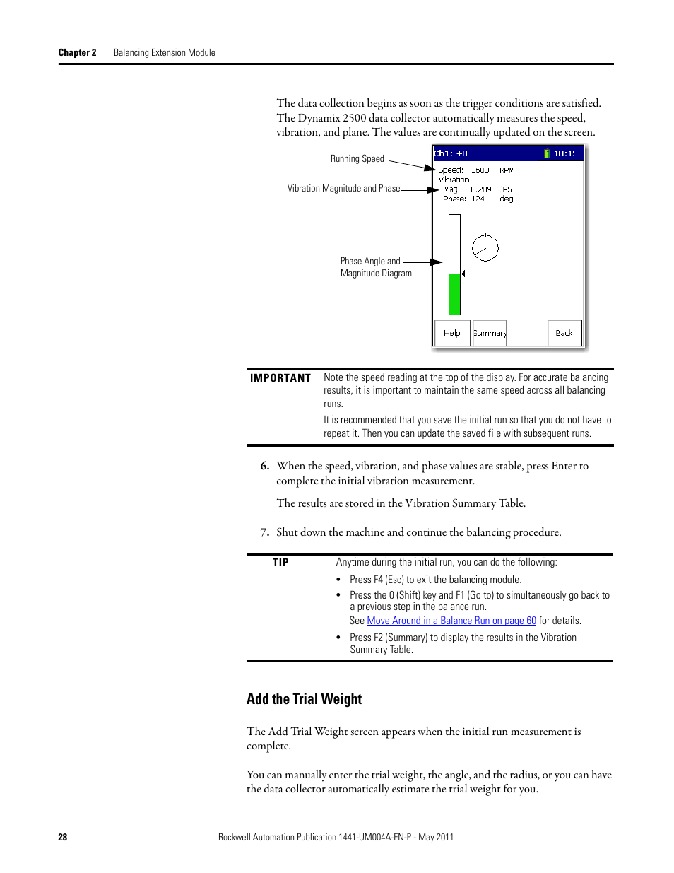 Add the trial weight | Rockwell Automation 1441-DYN25-MBAL Balancing Extension Module for the Dynamix 2500 User Manual | Page 28 / 68