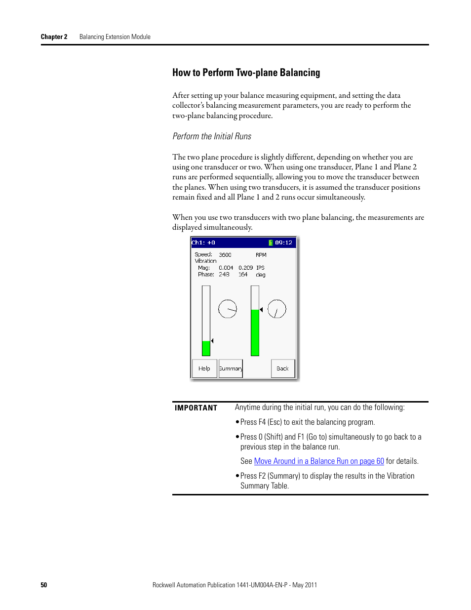 How to perform two-plane balancing | Rockwell Automation 1441-DYN25-MBAL Balancing Extension Module for the Dynamix 2500 User Manual | Page 50 / 68