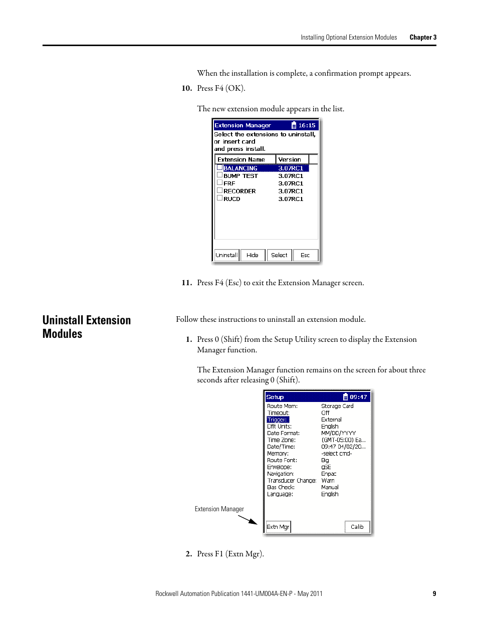 Uninstall extension modules | Rockwell Automation 1441-DYN25-MBAL Balancing Extension Module for the Dynamix 2500 User Manual | Page 9 / 68