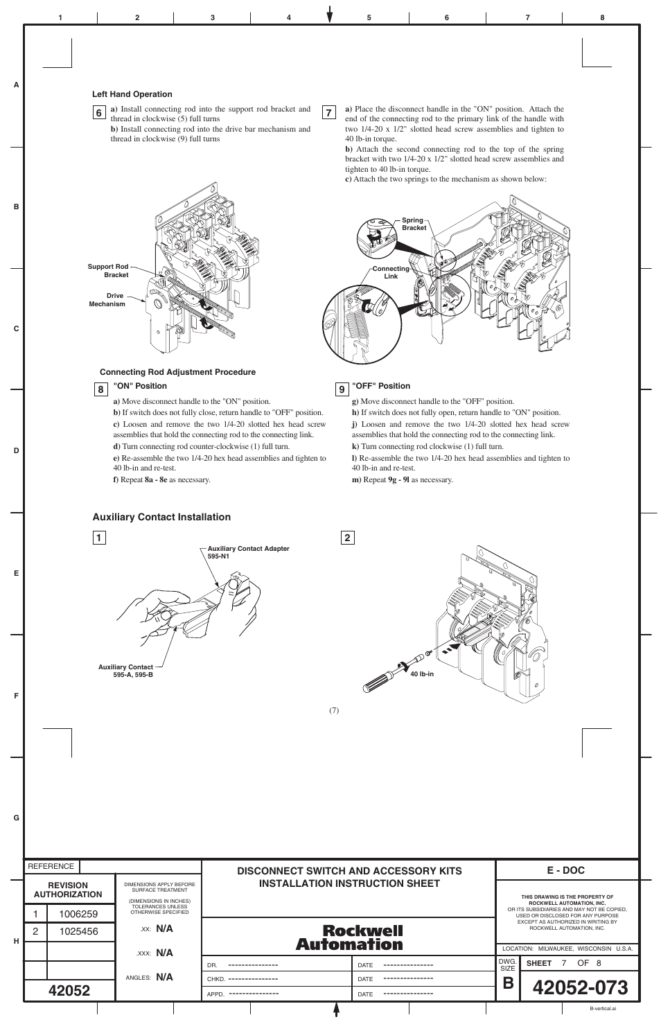 Rockwell Automation 1494V-DS400_DS600 Disconnect Switch (400/600A - Series A) User Manual | Page 7 / 8