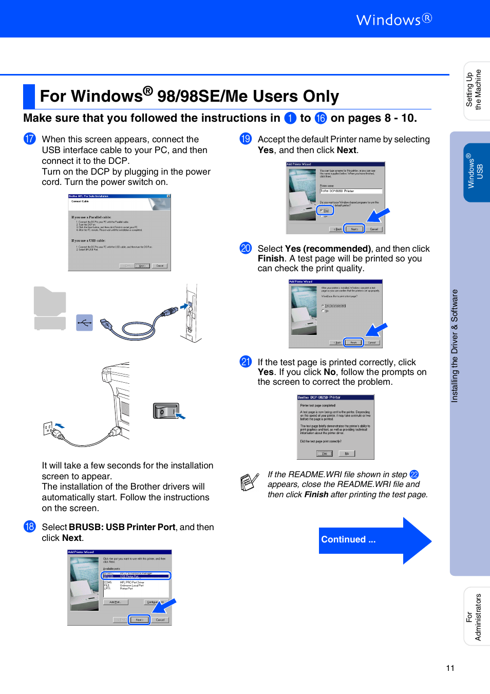 For windows® 98/98se/me users only, For windows, 98/98se/me users only | Windows, 98/98se/me users, Step 2, Make sure that you followed the instructions in, On pages 8 - 1 0 | Brother DCP-8020 User Manual | Page 14 / 54