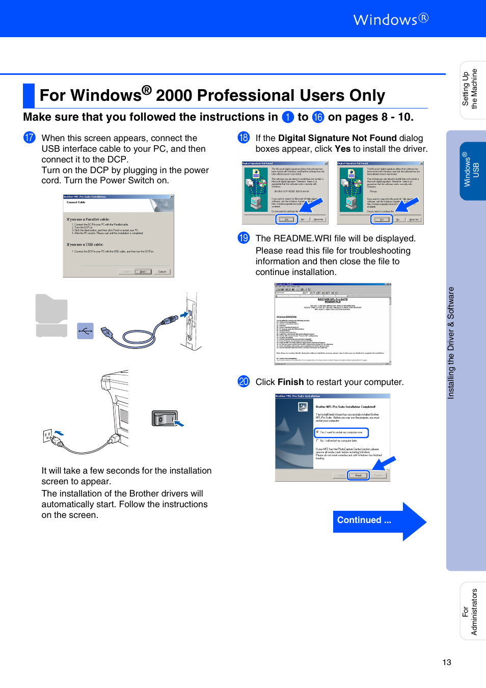 For windows® 2000 professional users only, For windows, 2000 professional users only | Windows, 2000 professional users, Make sure that you followed the instructions in, On pages 8 - 1 0 | Brother DCP-8020 User Manual | Page 16 / 54