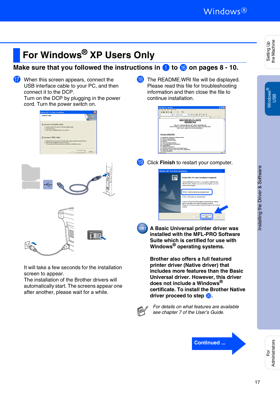 For windows® xp users only, For windows, Xp users only | Windows, Xp users, Make sure that you followed the instructions in, On pages 8 - 1 0 | Brother DCP-8020 User Manual | Page 20 / 54